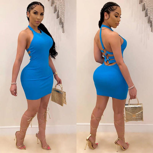 Sexy Backless Halter Short Bodycon Dress