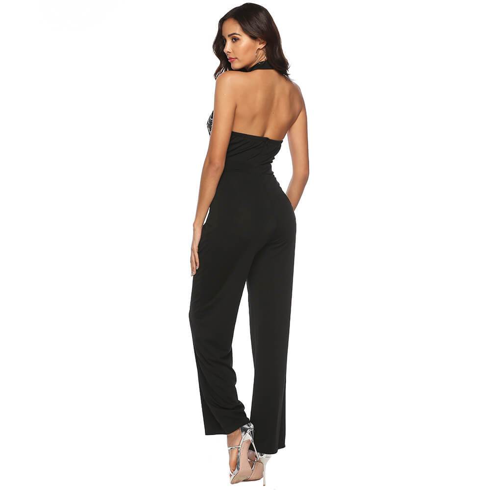 Sequin Decoration Backless Jumpsuit