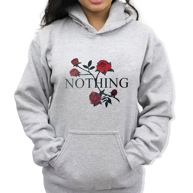 Rose Flower Print Pockets Fashion Hoodie