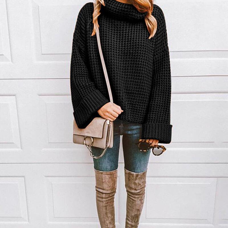 Turtleneck Wide Sleeve Knit Crochet Sweater