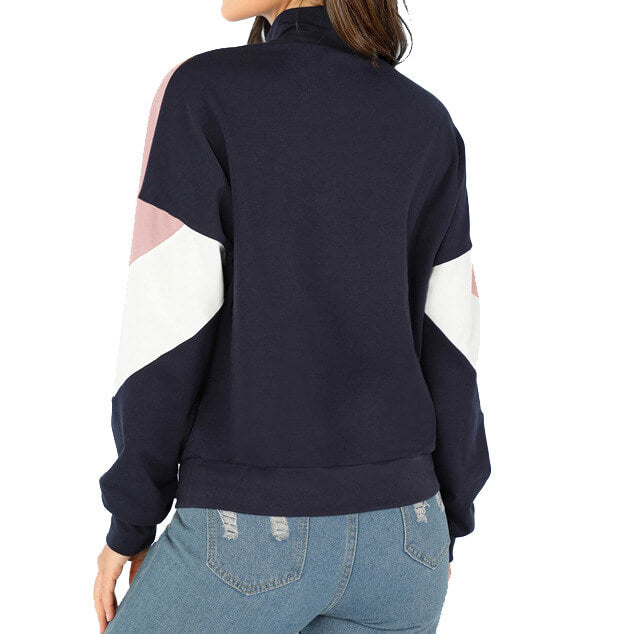 Zipper Up Colorblock Loose Hoodies