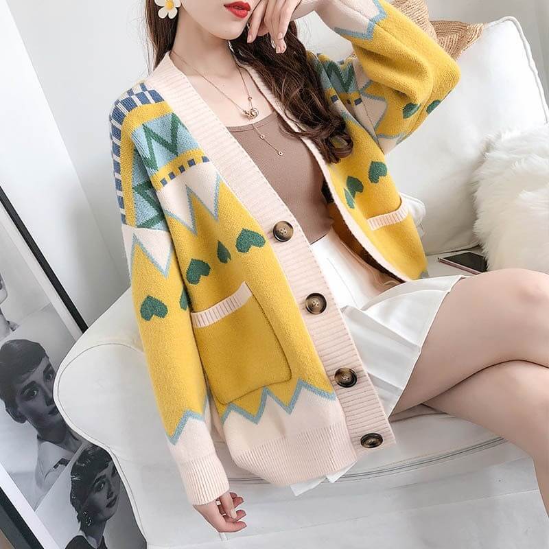 Geometric Colorblock Christmas Cardigan Sweater