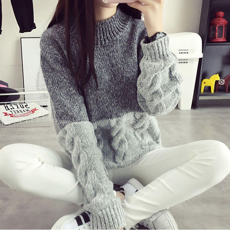 Cable Knit Colorblock Chunky Sweater 