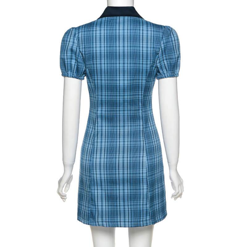 Tight Lapel Plaid Short Dress