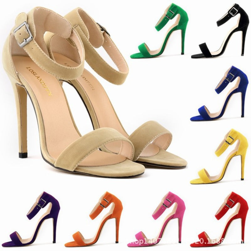 Summer Sweet PU Plush Versatile High-Heeled Sandals