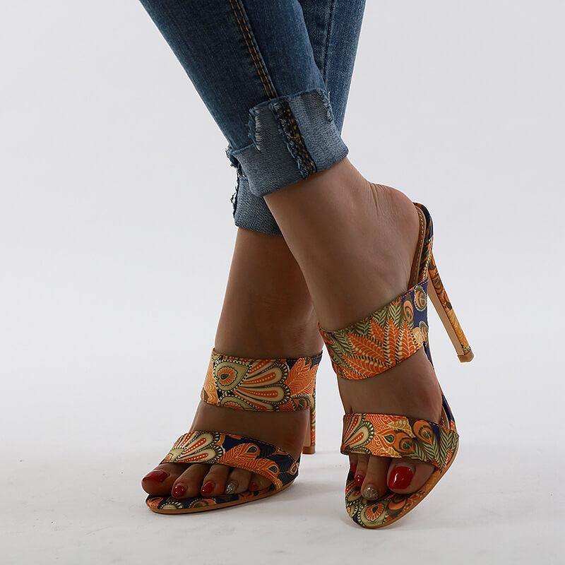 Fabric High Heel Cutout Sandals