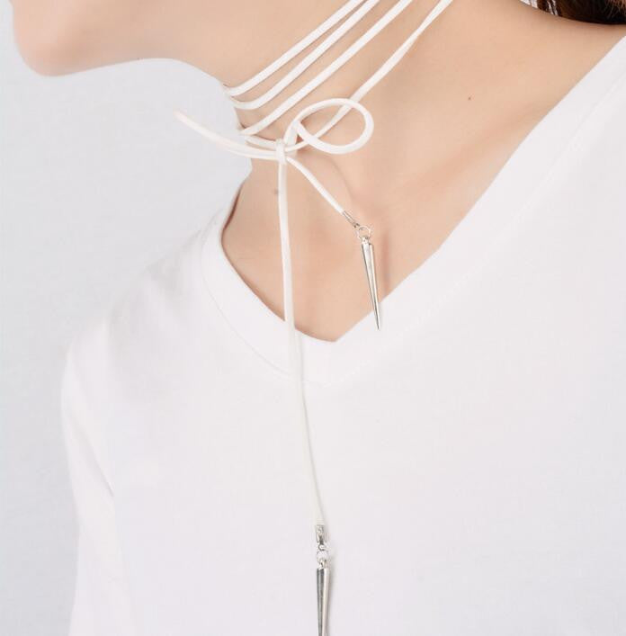 Bowknot Lint Rivet Tassel Necklace