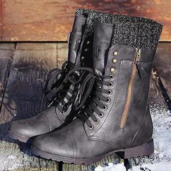 Leather Lace-up Platform Combat Boots