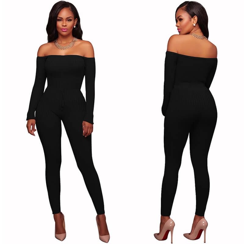 Knit Off Shoulder Bodycon Skinny Jumpsuit