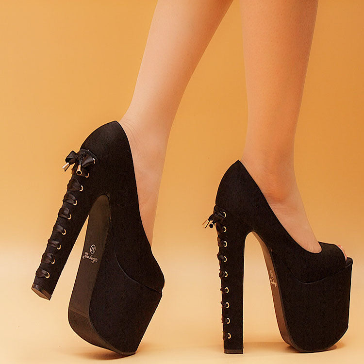 Straps Lace Up Peep Toe Platform Super High Heels Sandals