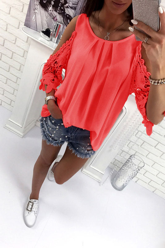 Bear Shoulder Lace Patchwork Loose Blouse