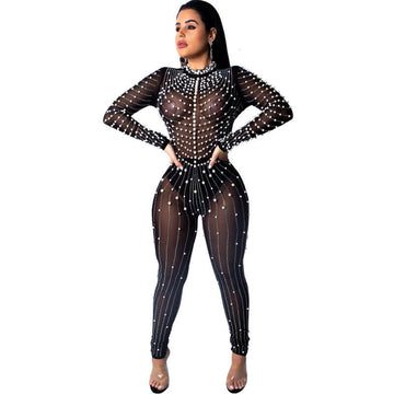 See Throug Mesh Diamonds Jumpsuit