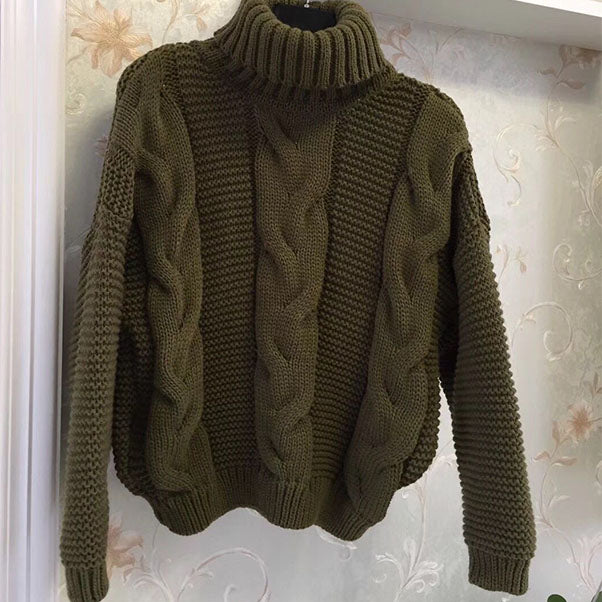 Turtleneck Cable Knitted Chunky Sweater