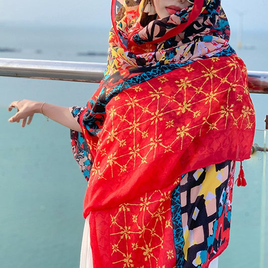 Ethnic Style Sun Protection Cotton And Linen Shawl Scarf