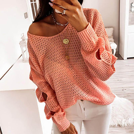 Cut Out Sleeve Crochet Sweater