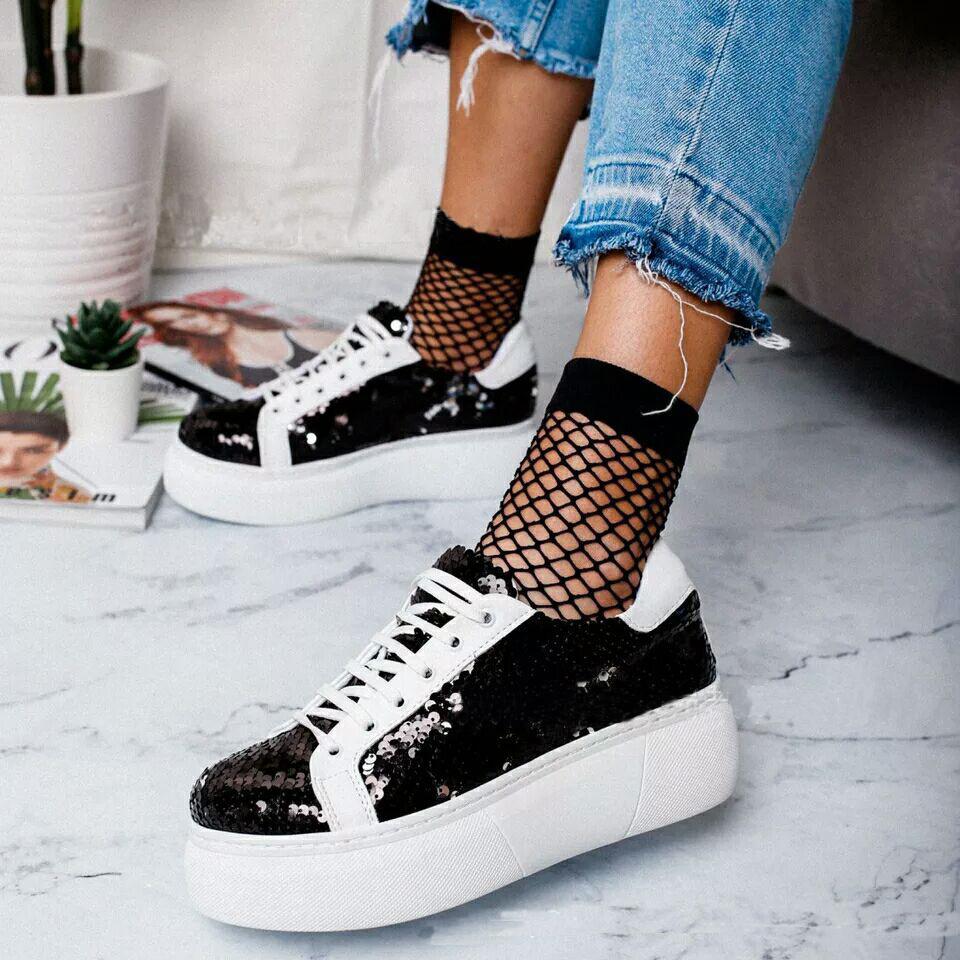 Cool Glitter Lace Up Chunky Sneakers