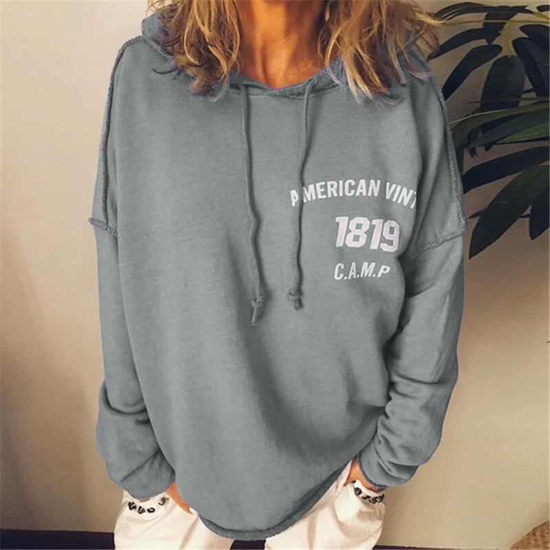 Pullover Drawstring Letter Print Loose Hoodies