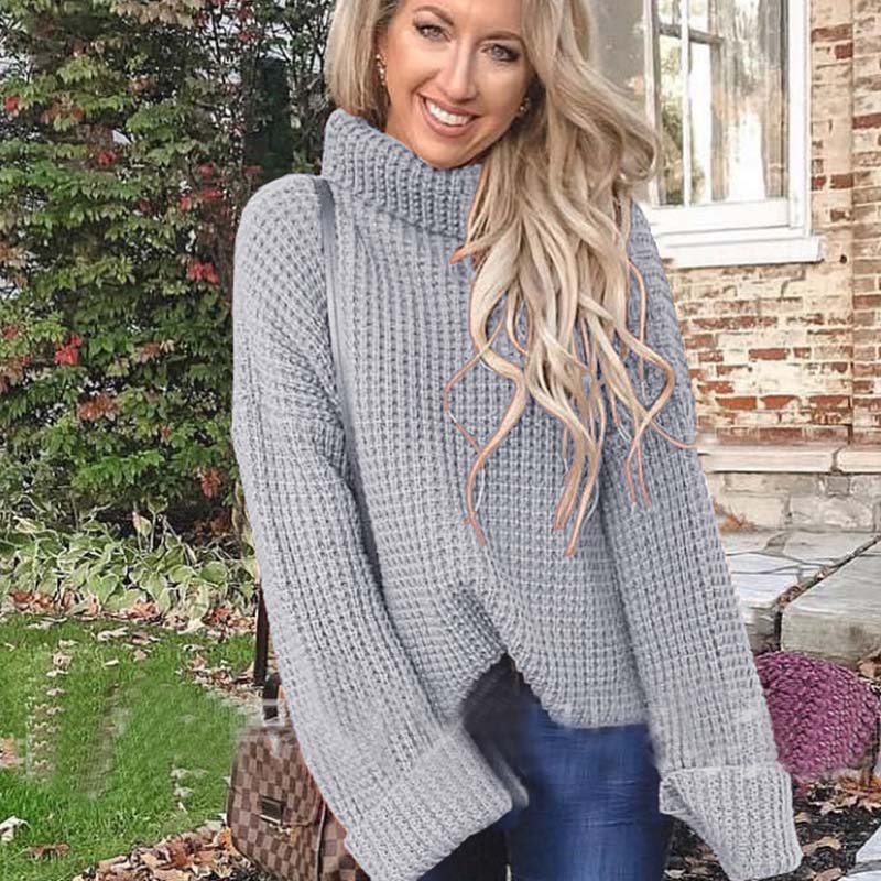 Turtleneck Bell Sleeve Crochet Sweater