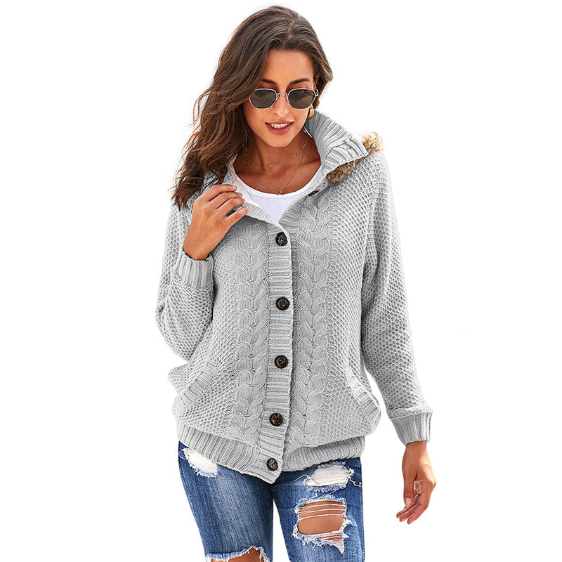 Hoodie Cardigan Button-Up Sweater Coat