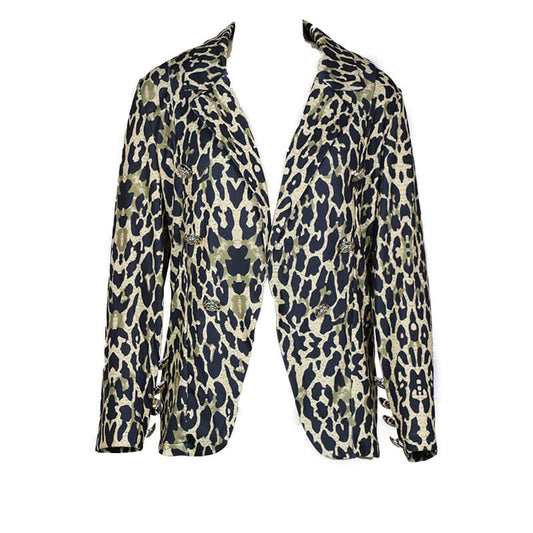 Open Front Double Breasted Leopard Blazer