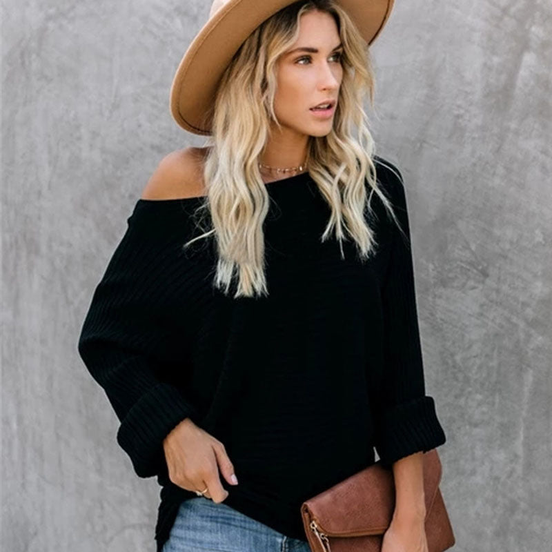 Loose One Shoulder Ribbed Knit Sweater