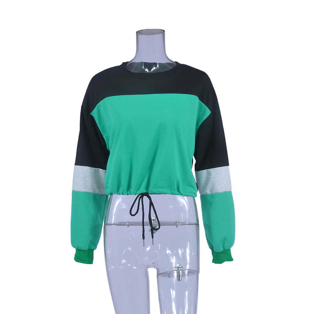 Crew Neck Colorblock Strap Crop Sweatshirts