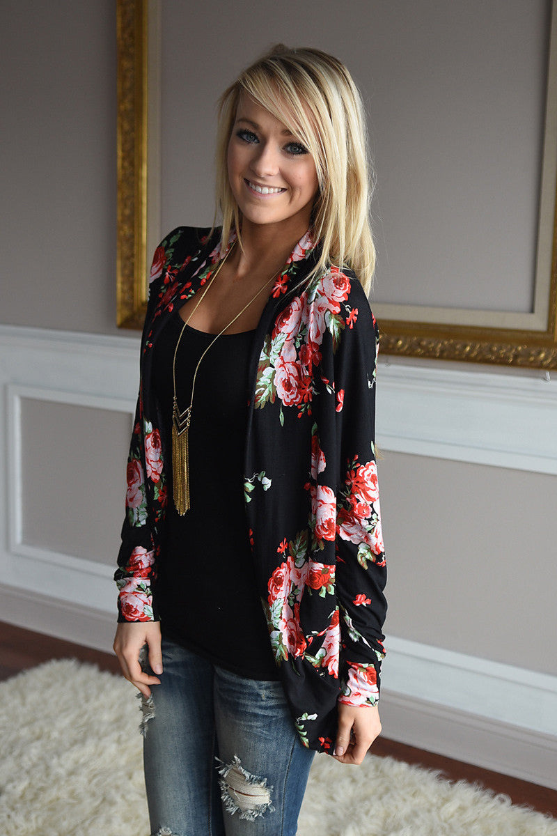 V-neck Flower Print Patchwork Long Sleeves Long Blouse