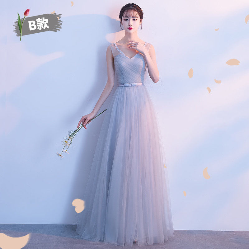 Gray Patchwork Mesh Bridemaid Dress