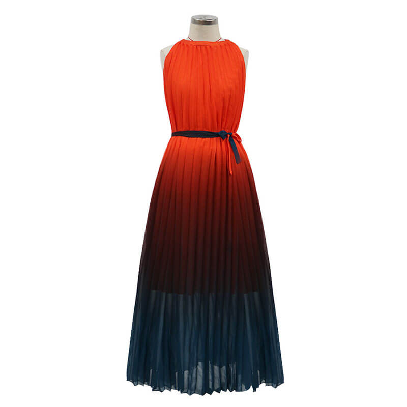 Gradient Color Large Hem Pleated Long Dress