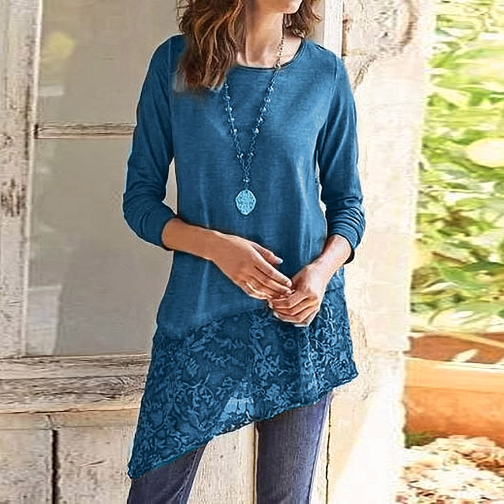 Irregular Lace Scoop Long T-shirt