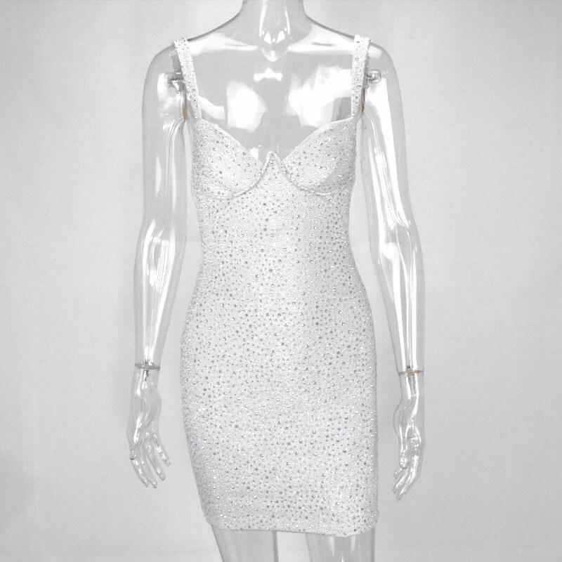 Low Cut Sparkle Rhinestone Bodycon Dress