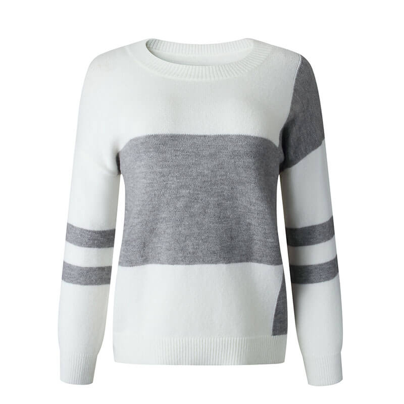 Colorblock Striped Sleeve Pullover Sweater