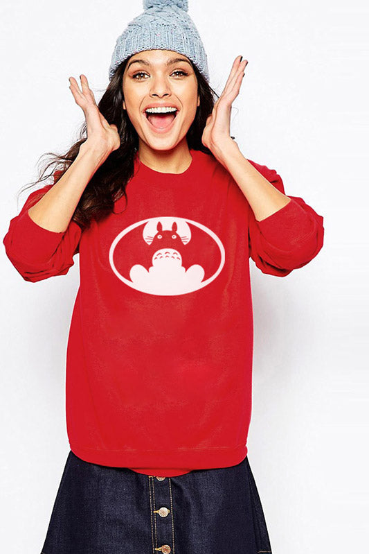 Bat Print Round Collar Long Sleeves Sweatshirt