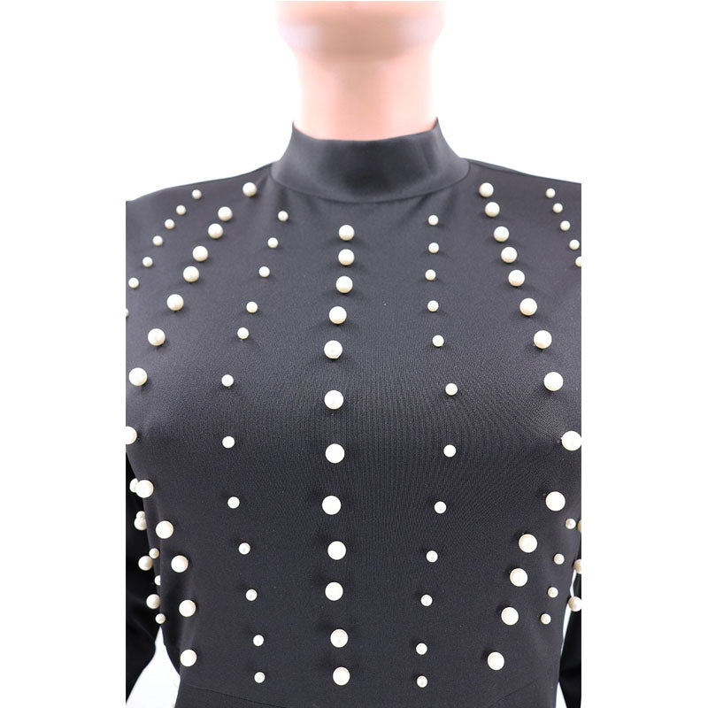 Bead High Neck Long Sleeve Bodycon Dress