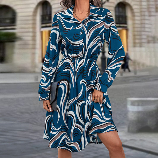 New Fall Fashion Irregular Print Long Dress