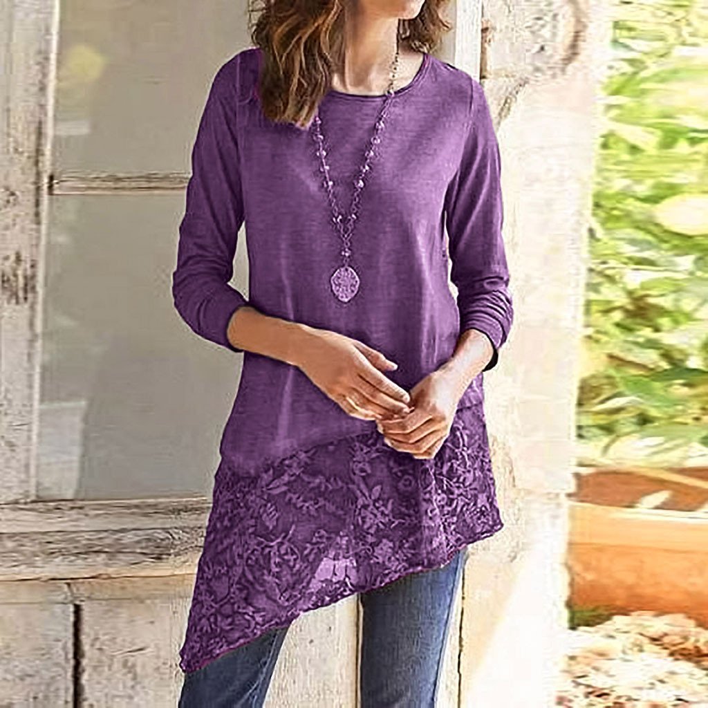 Irregular Lace Scoop Long T-shirt