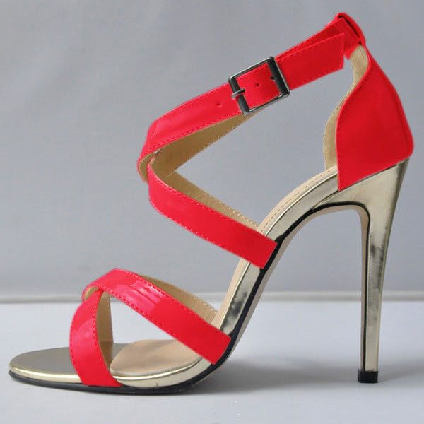 Patent Leather Sexy Cross Buckle Sandals