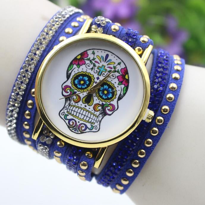 Beautiful Flower Skull Lint Bracelet Watch