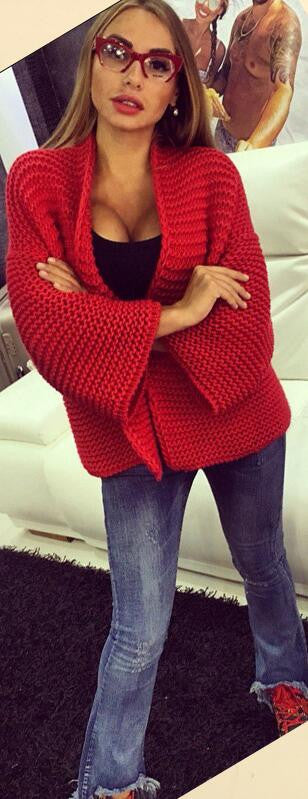 Fall Winter Fashion Chunky Drop Shoulder Loose Knit Short Cardigan