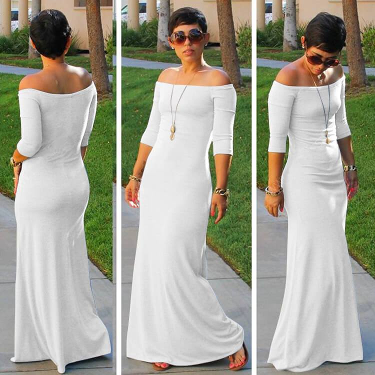 Off Shoulder 3/11 Sleeve Long Dress