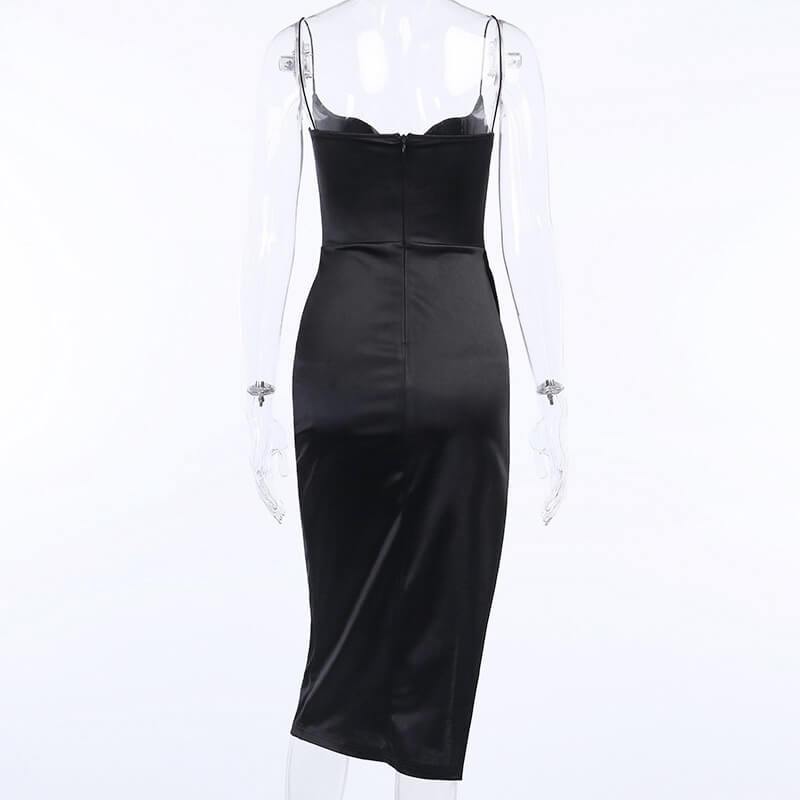 Satin Empire Waist Low Cut Sling Dress