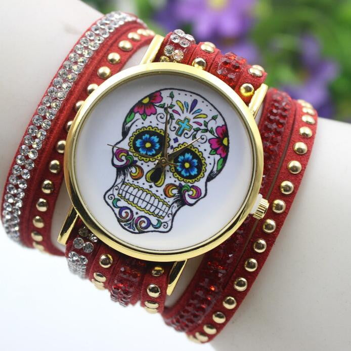 Beautiful Flower Skull Lint Bracelet Watch