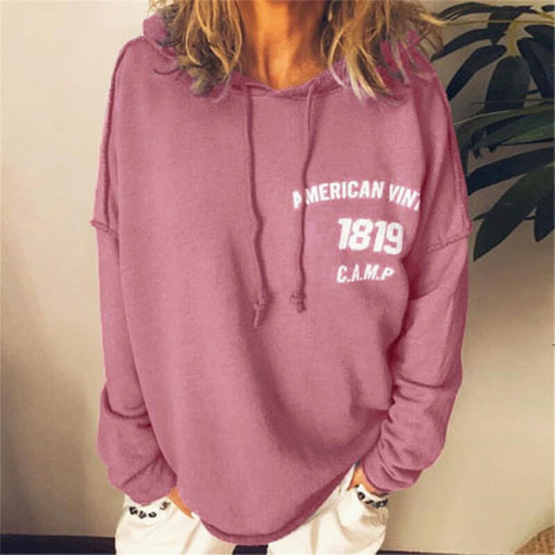 Pullover Drawstring Letter Print Loose Hoodies