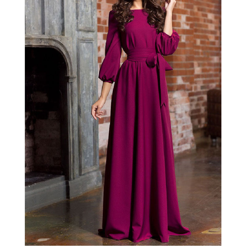 Vintage Lantern Sleeve Pleated Maxi Dress