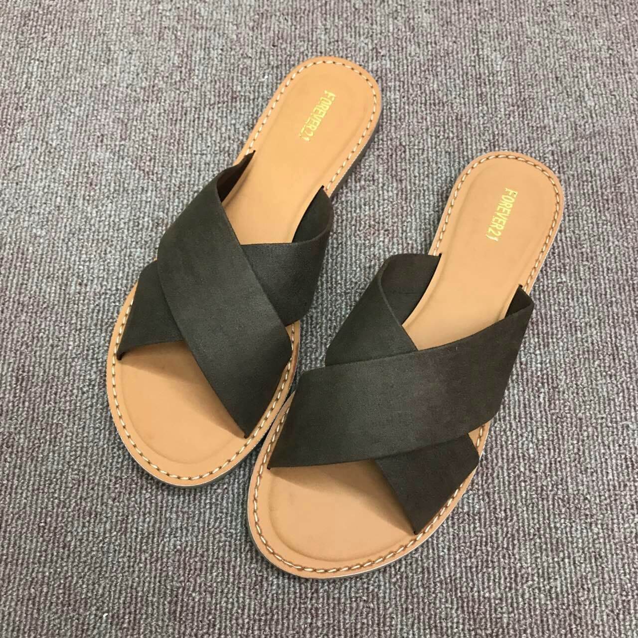 Flat Suede Open Toe Slide Sandals