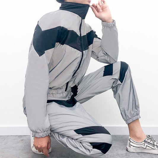 Casual Stand Collar Striped Two Pieces Set