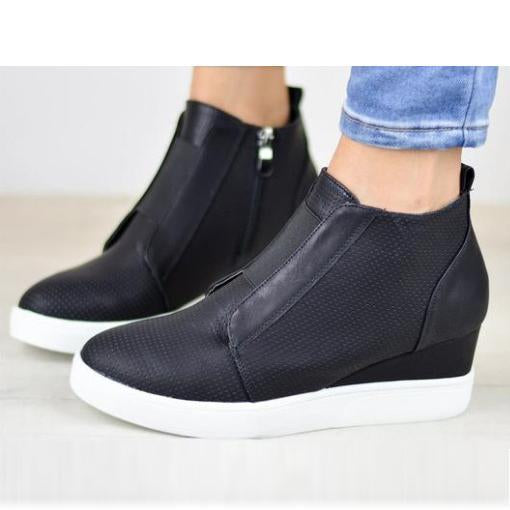 Zipper Slip-On Wedge Shoes