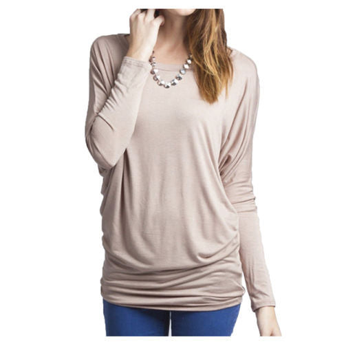 Scoop Pure Color Long Batwing Sleeves Loose Blouse