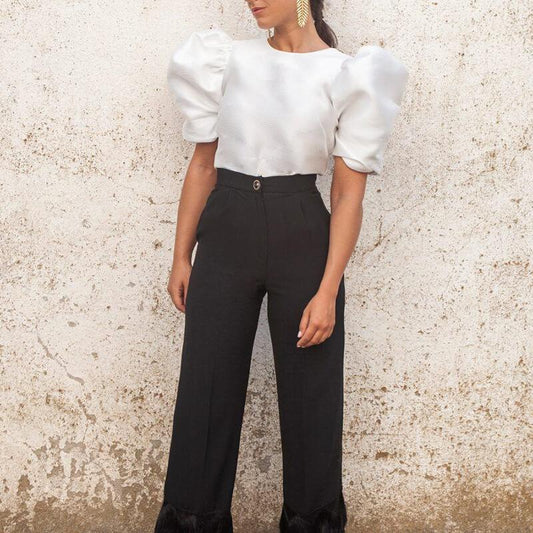 Short Sleeves Crop Top High Waist Pencil Pants Set