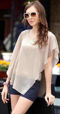 Irregular Scoop Sexy Falbala Chiffon Batwing Blouse